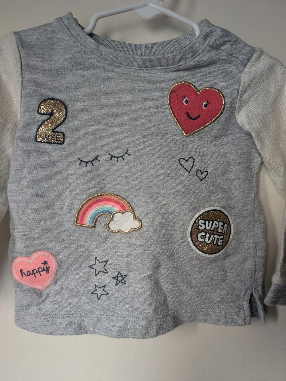 Girls' 24m Grey Pullover Top with Patches - Super Cute